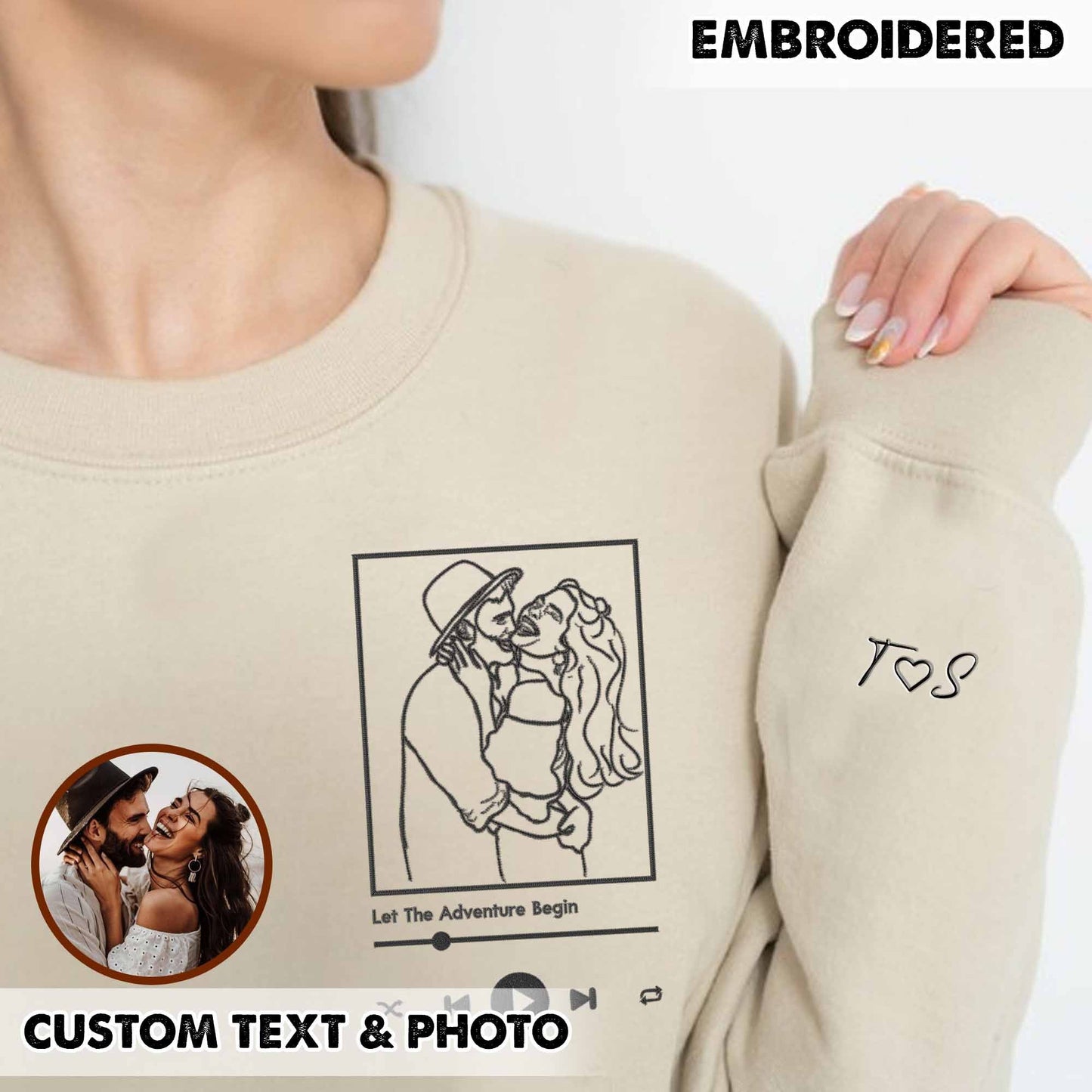 Custom Embroidered Portrait from Photo Sweatshirt, Custom Embroidered Couple Sweatshirt, Custom Couple Sweatshirt, Gifts for Him, Gifts for Her