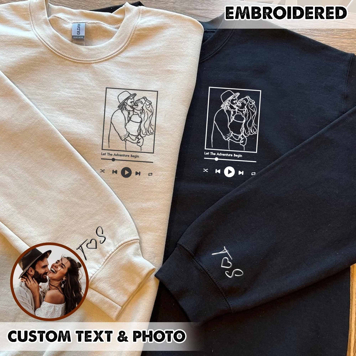 Custom Embroidered Portrait from Photo Sweatshirt, Custom Embroidered Couple Sweatshirt, Custom Couple Sweatshirt, Gifts for Him, Gifts for Her