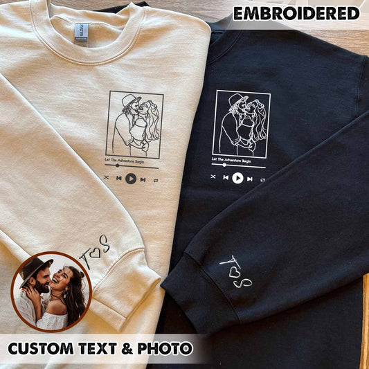 写真スウェットシャツからのカスタム刺繍ポートレート、カスタム刺繍カップルスウェットシャツ、カスタムカップルスウェットシャツ、彼へのギフト、彼女へのギフト