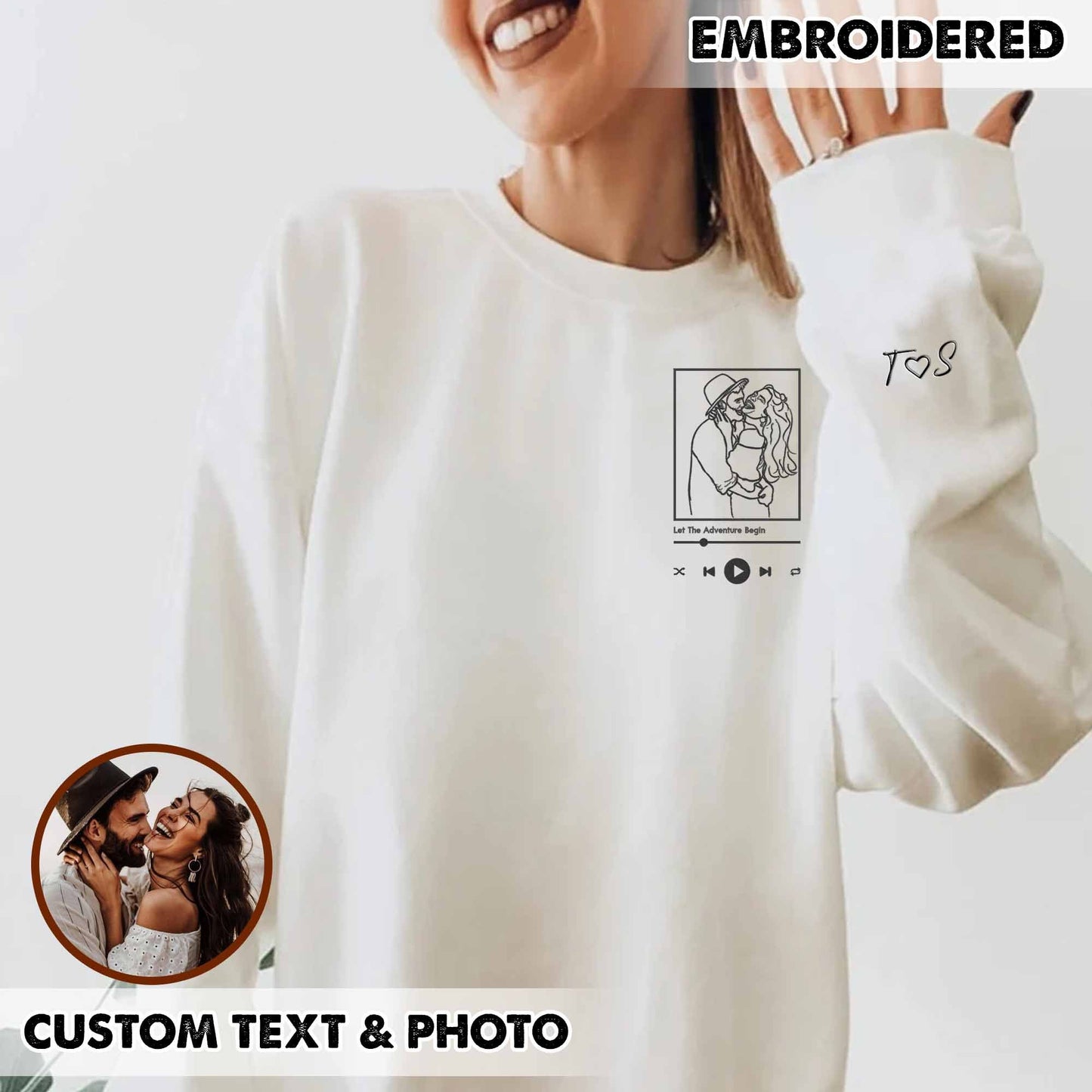 Custom Embroidered Portrait from Photo Sweatshirt, Custom Embroidered Couple Sweatshirt, Custom Couple Sweatshirt, Gifts for Him, Gifts for Her