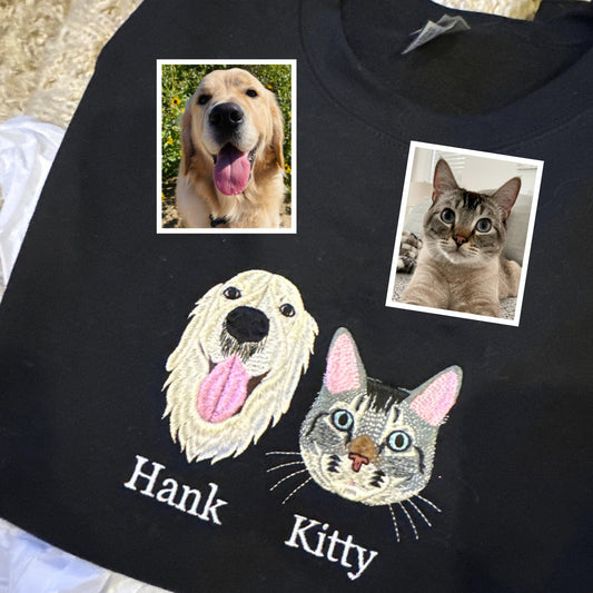 写真からカスタム刺繍されたペットのスウェットシャツ、パーソナライズされたペットの顔とペットの名前のパーカー、ペットのポートレートシャツ、犬愛好家へのギフト