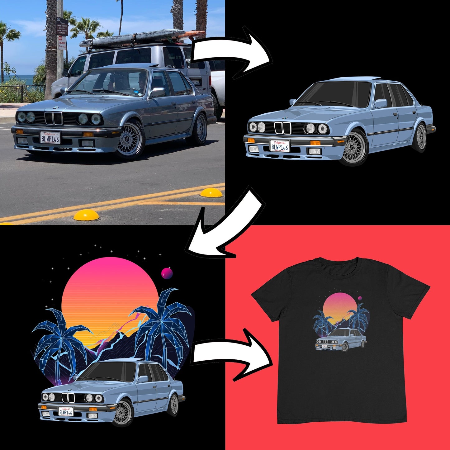 愛車フォト入り アメカジ×昭和レトロ風 カスタムTシャツ