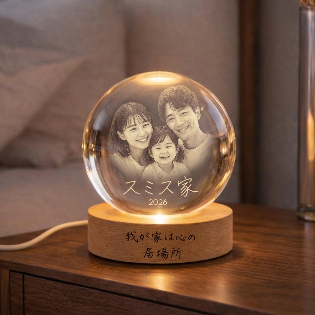 パーソナライズされた3Dクリスタルボール写真ポートレートLED、彫刻されたフォトボールLEDナイトライト、母の日ギフト、家族写真ギフト、記念日ギフト