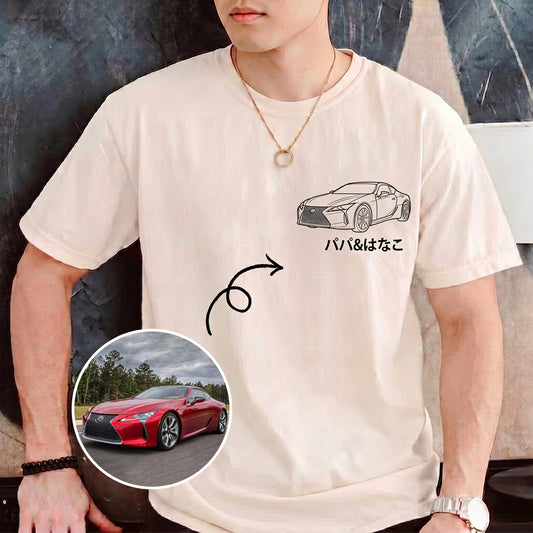 愛車ラインアート・ポートレートTシャツ — お父さんへの最高のプレゼント