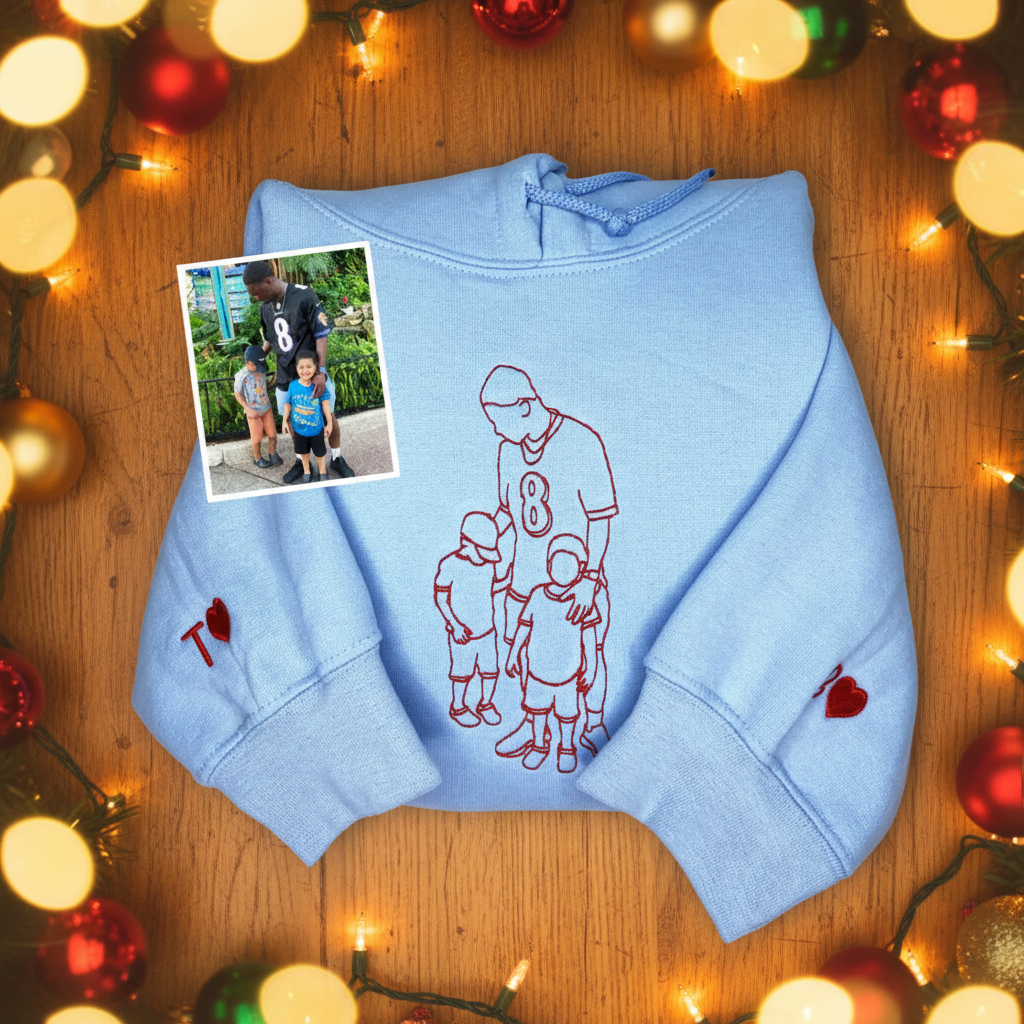 Father's Day Custom Embroidered Photo T-Shirt Gift