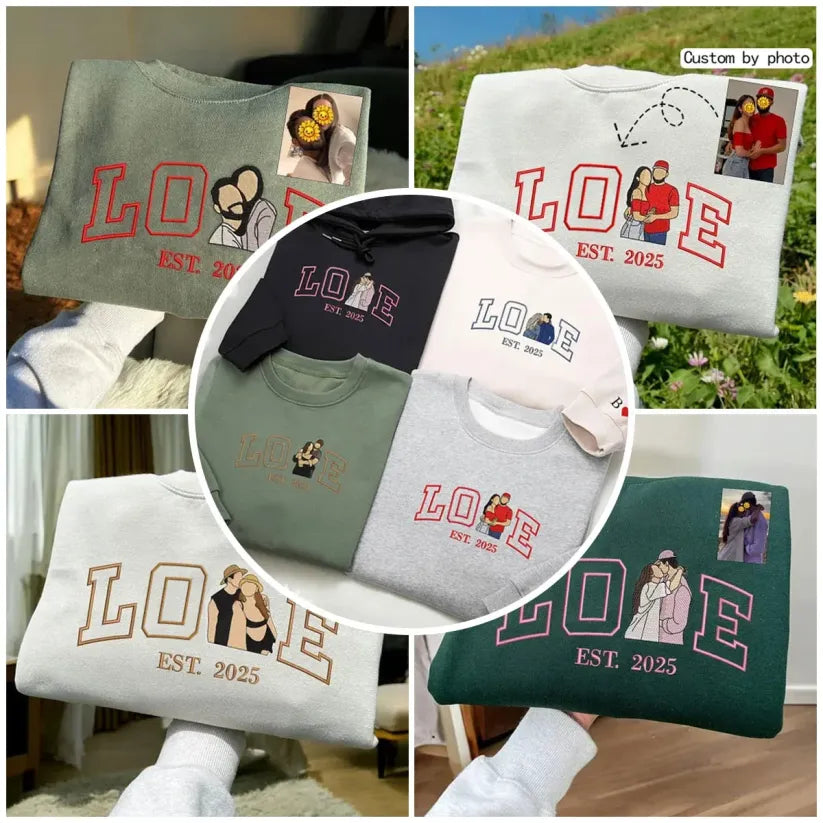 パーソナライズされた刺繍写真LOVE Est Yearスウェットシャツ/パーカー/Tシャツ