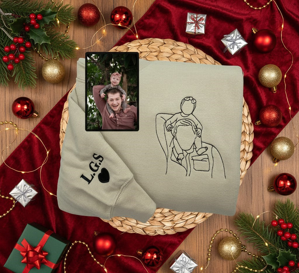 Father's Day Custom Embroidered Photo T-Shirt Gift