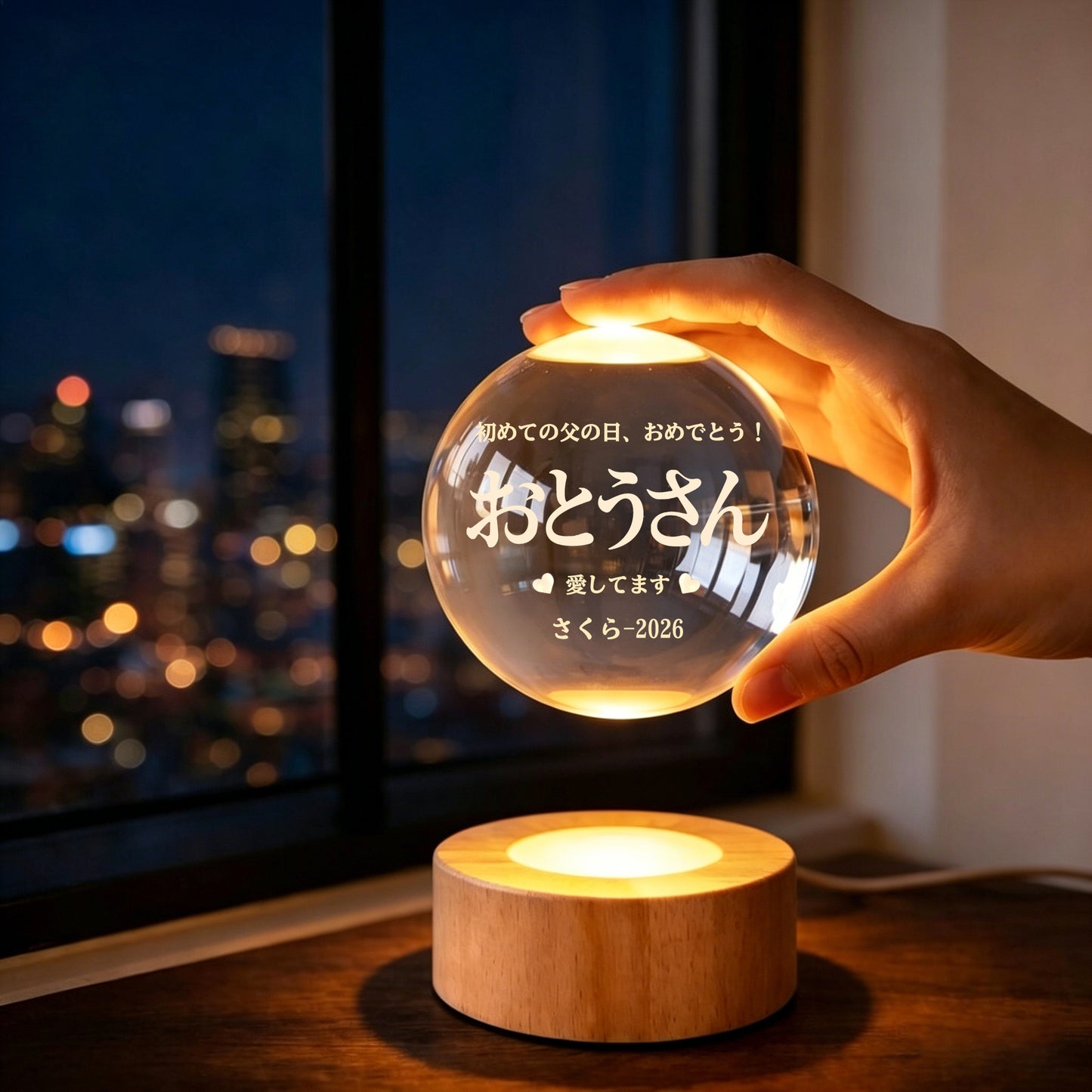 初めての父の日に贈るクリスタルボール・ナイトライト — お名前入りパパへのギフト