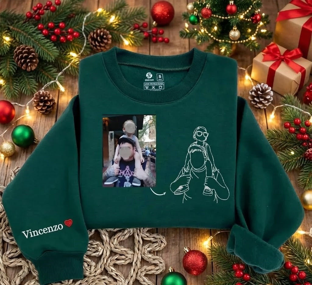 Father's Day Custom Embroidered Photo T-Shirt Gift