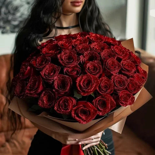 💕24時間以内に発送 - カップル用グリッターエターナルローズブーケ（枯れない）