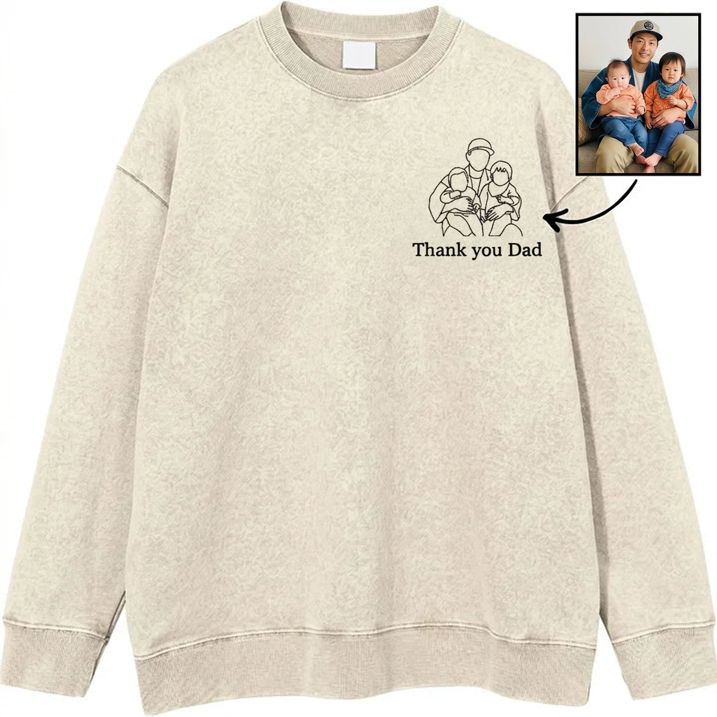 カスタム・パーソナライズド「お父さんの肖像」刺繍入りウォッシュドTシャツ