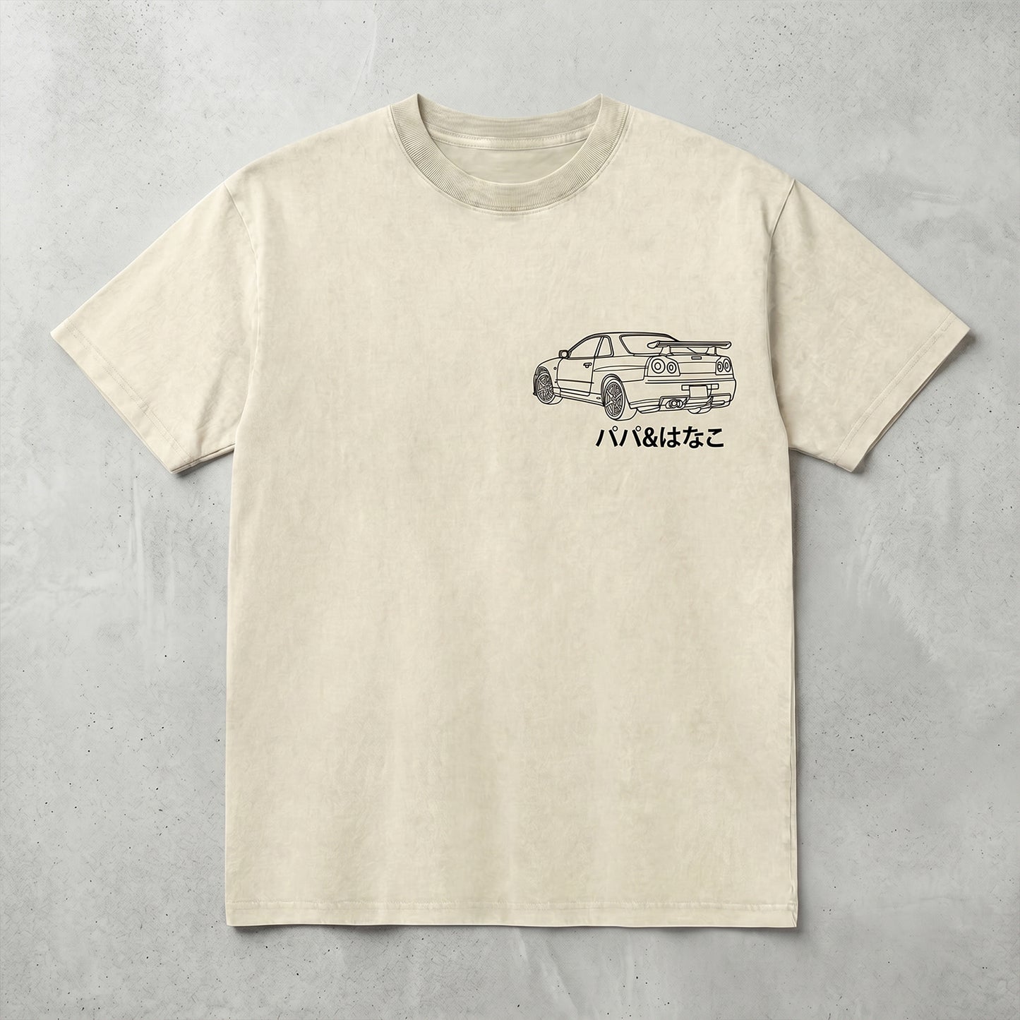 水洗いヴィンテージ加工の愛車ラインアートTシャツ — 父の日に贈る、思い出のポートレート