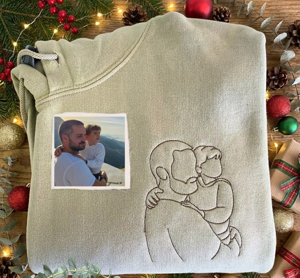 Father's Day Custom Embroidered Photo T-Shirt Gift