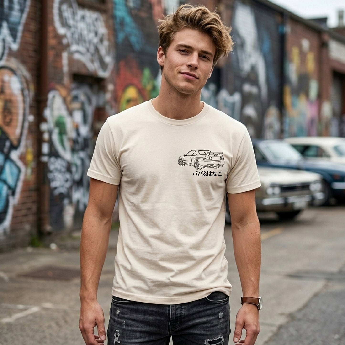 愛車ラインアート・ポートレートTシャツ — お父さんへの最高のプレゼント