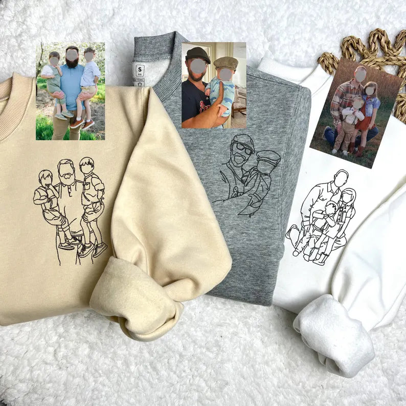 Father's Day Custom Embroidered Photo T-Shirt Gift