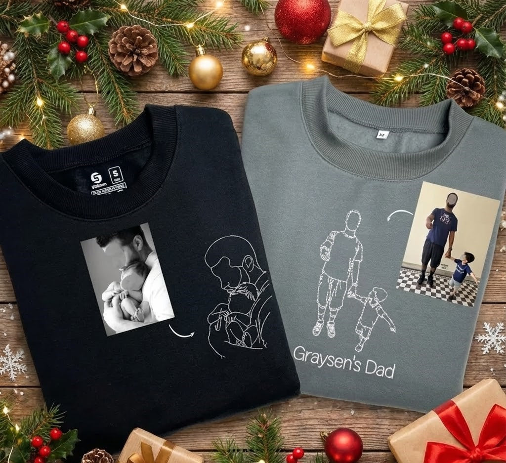 Father's Day Custom Embroidered Photo T-Shirt Gift