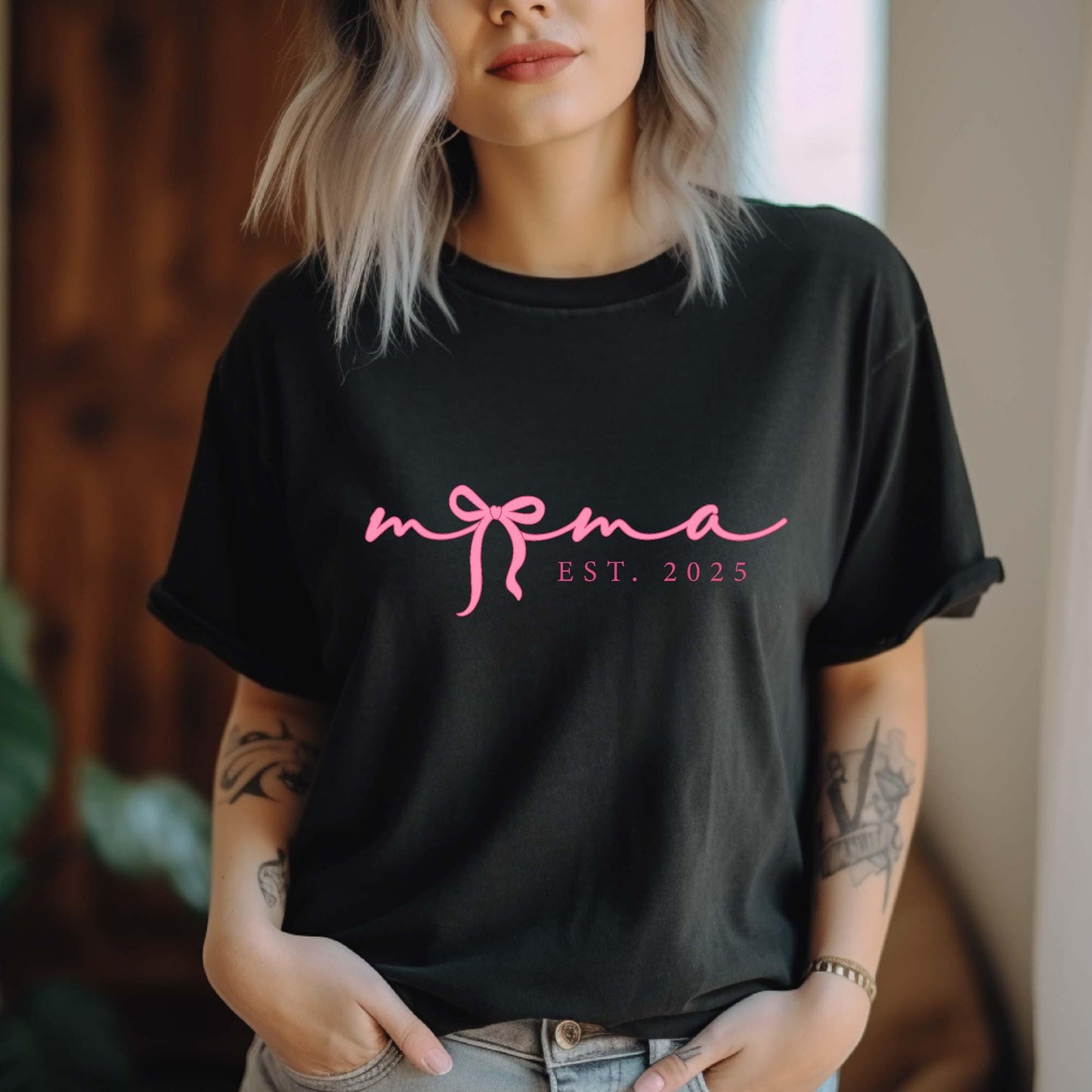 母の日限定｜カスタムピンクリボン「Mom Est. 2025」Tシャツ/スウェット/パーカー
