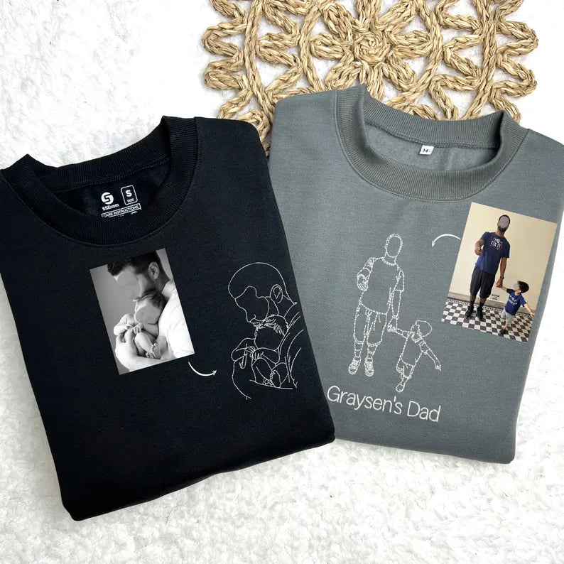 Father's Day Custom Embroidered Photo T-Shirt Gift