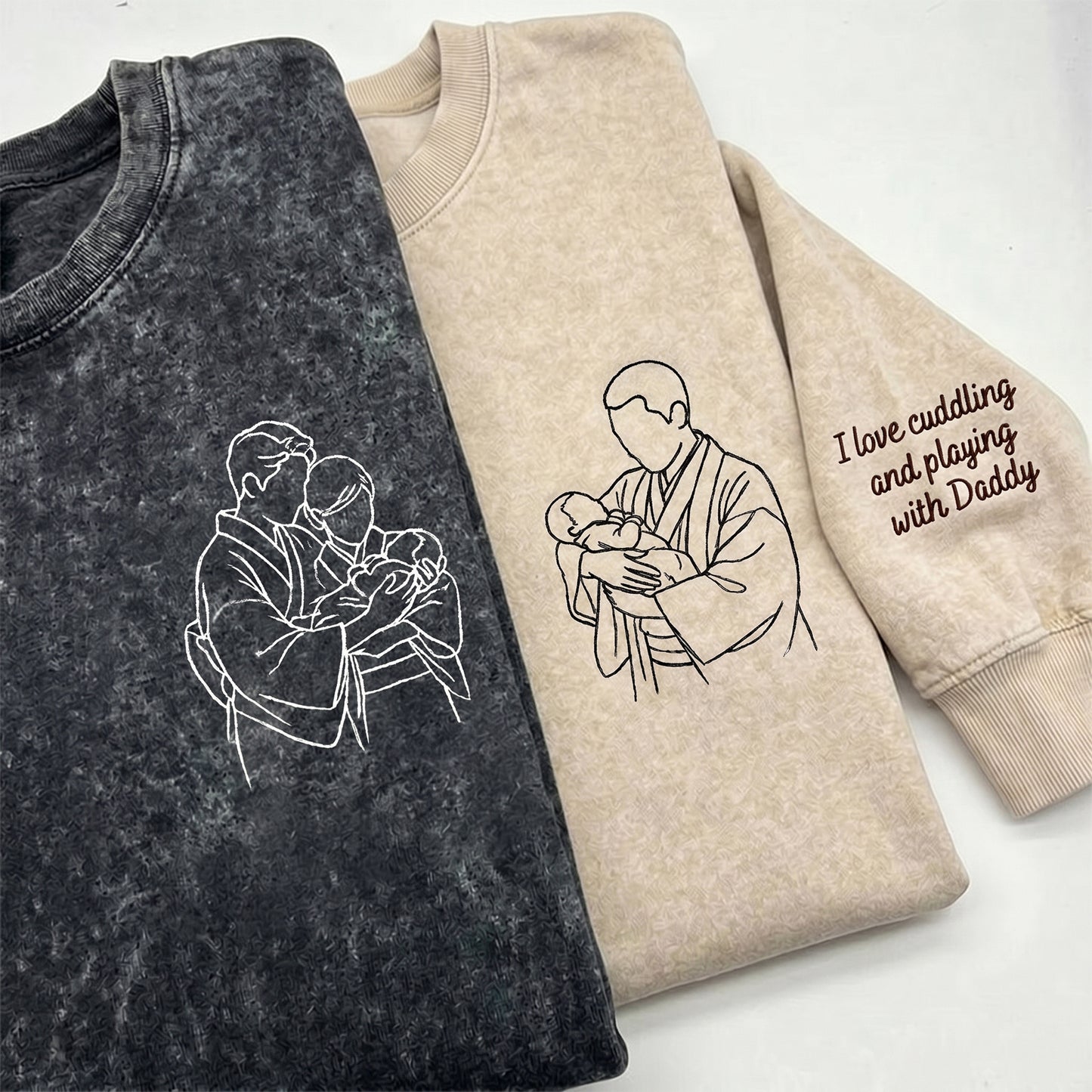 カスタム・パーソナライズド「お父さんの肖像」刺繍入りウォッシュドTシャツ