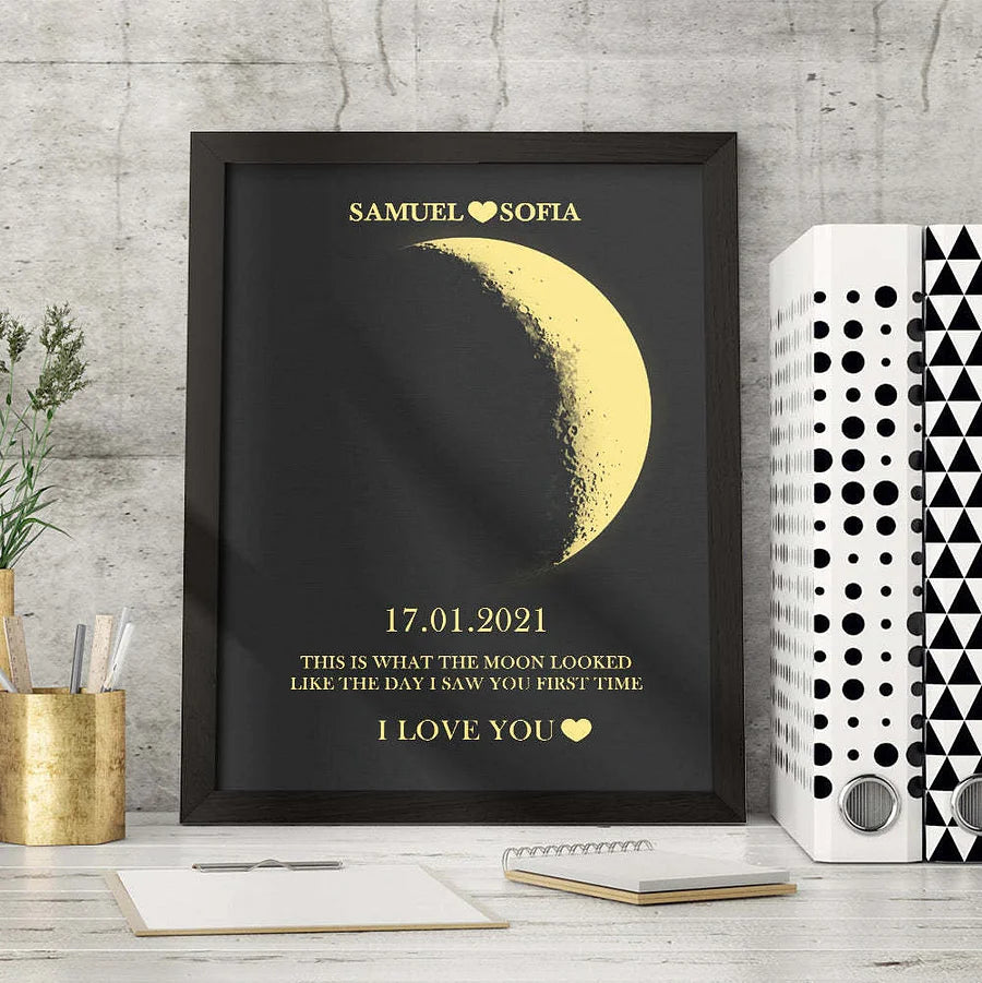🌔カスタムカップルアートフレーム／実際の月の満ち欠けを再現 - 思い出のギフトに