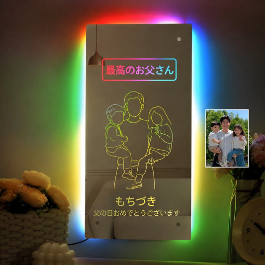 写真入り「最高のお父さん」パーソナライズLEDミラーライト — RGBカラー照明付き・父の日向けカスタムギフト