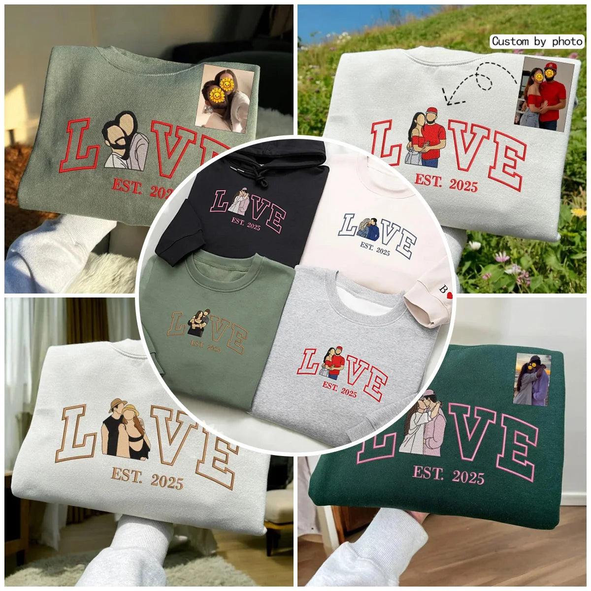 💏 オリジナル写真刺繍スウェットシャツ - 記念日の贈り物に最適