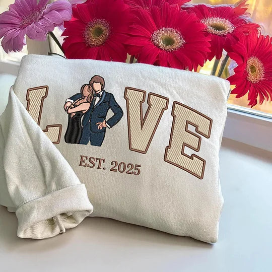 💏 オリジナル写真刺繍スウェットシャツ - 記念日の贈り物に最適