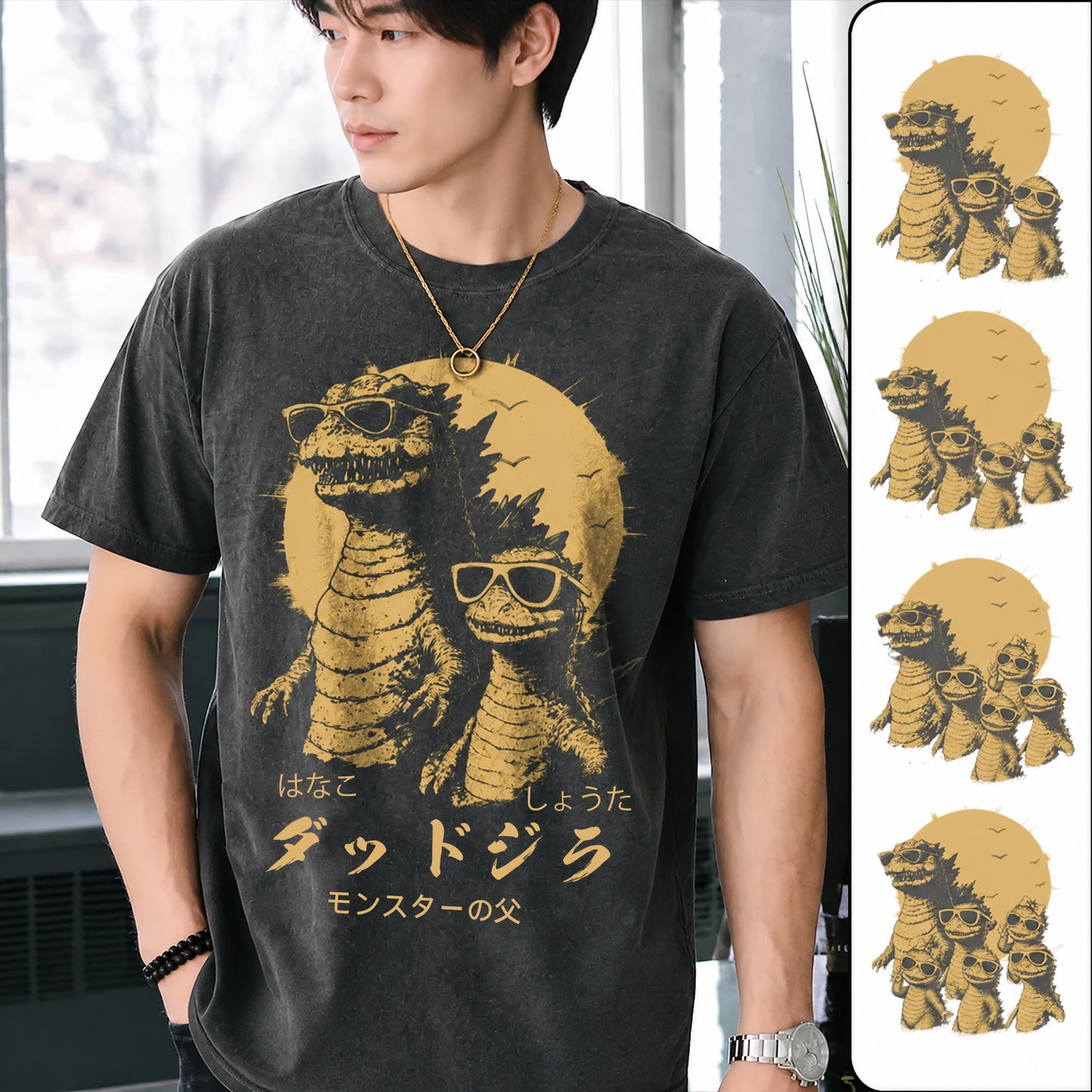 パーソナライズされた ダッドジラ Tシャツ 父の日ギフト お父さんへ 面白いパパ Tシャツ クールなダディ 恐竜Tee