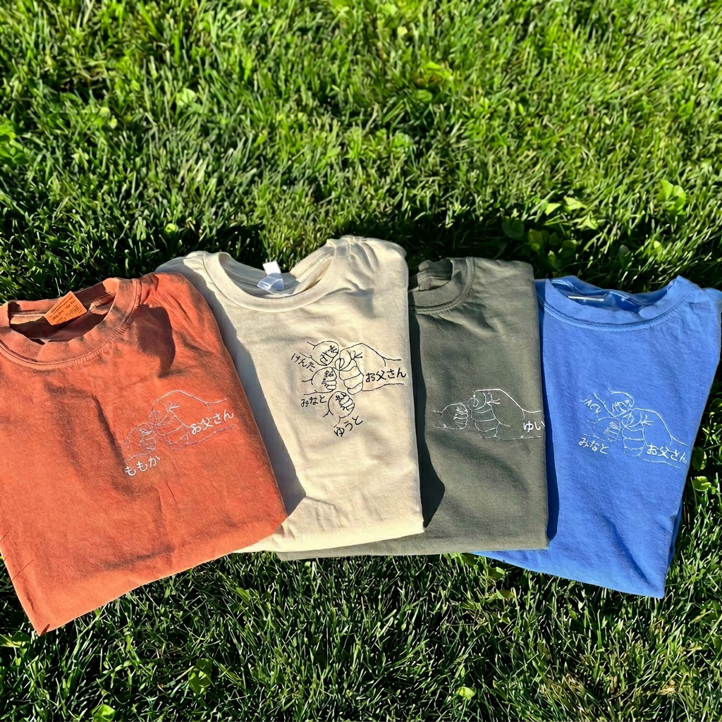 刺繍入りカスタム父の日シャツ、お父さん用コンフォートカラーシャツ、子供の名前入りパーソナライズドTシャツ