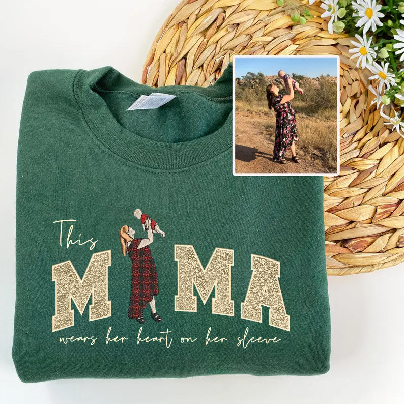 💝この「ママの愛を着る」母の日刺繍スパンコールTシャツ、スウェットシャツ、パーカー