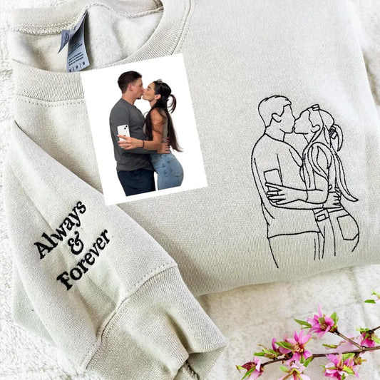 Custom Embroidered Portrait from Photo Sweatshirts, Couple Sweatshirts, Couple Portraits, Custom Photo Hoodies, Personalized Gifts for Couples