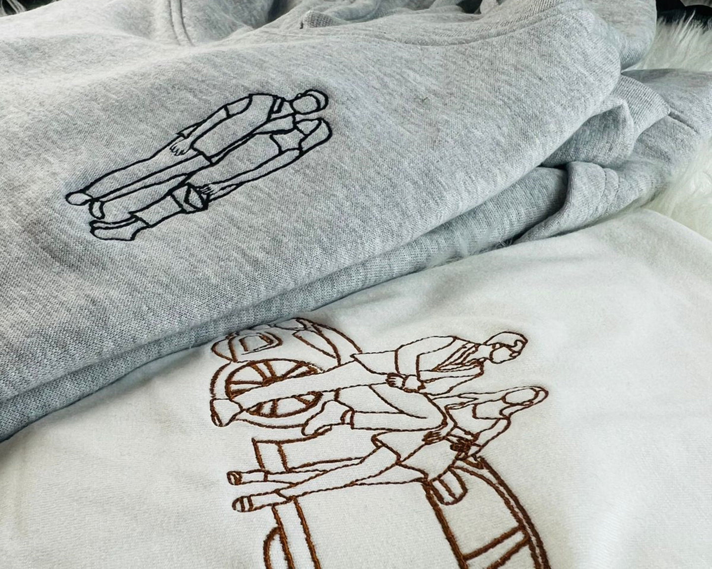 Custom Photo Embroidered Hoodie, Personalized Couple Sketch Unisex Hoodie from Photo, 1st Anniversary Special Date Initial Matching Jumper