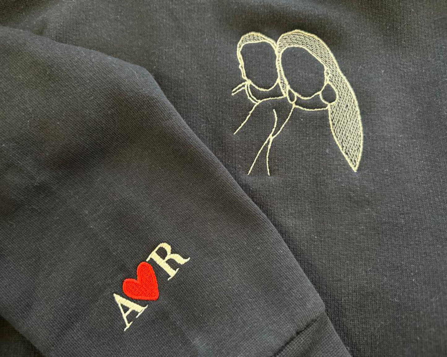 Custom Photo Embroidered Hoodie, Personalized Couple Sketch Unisex Hoodie from Photo, 1st Anniversary Special Date Initial Matching Jumper