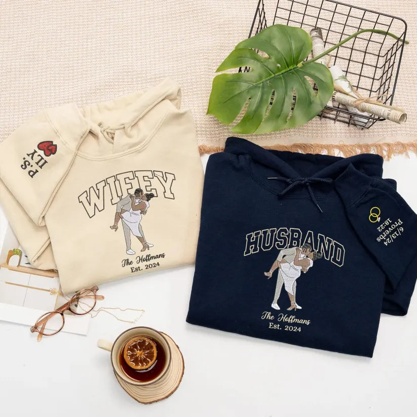 ウェディングフォト刺繍入りスウェットシャツ - 奥様や旦那様へのプレゼントに最適