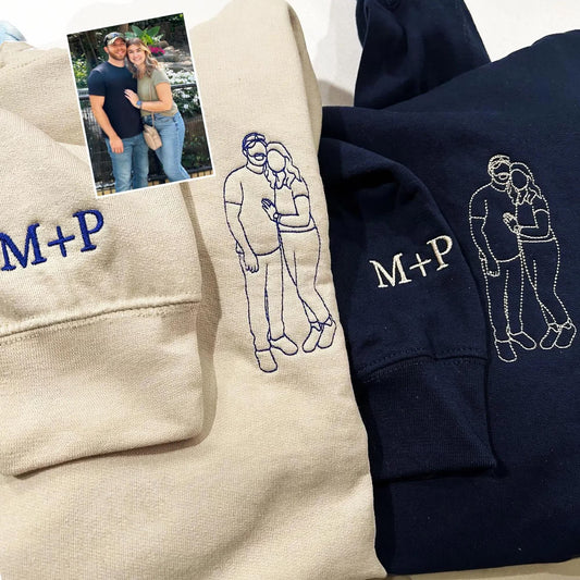 パーソナライズされた刺繍のアウトライン写真スウェットシャツ