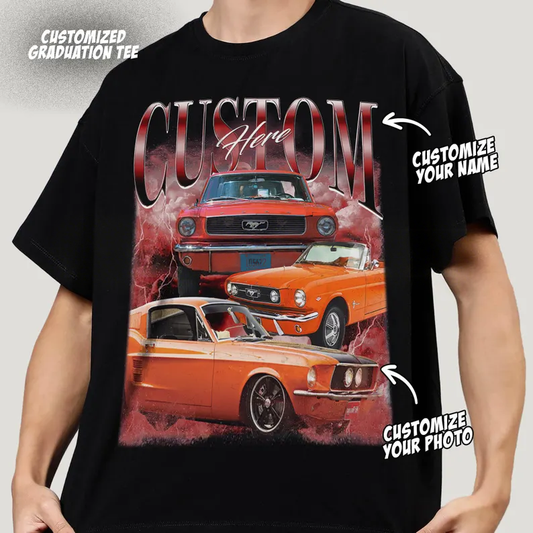 🚗Car Lover🚗パーソナライズされた車の写真のレトロなトレンディなTシャツ